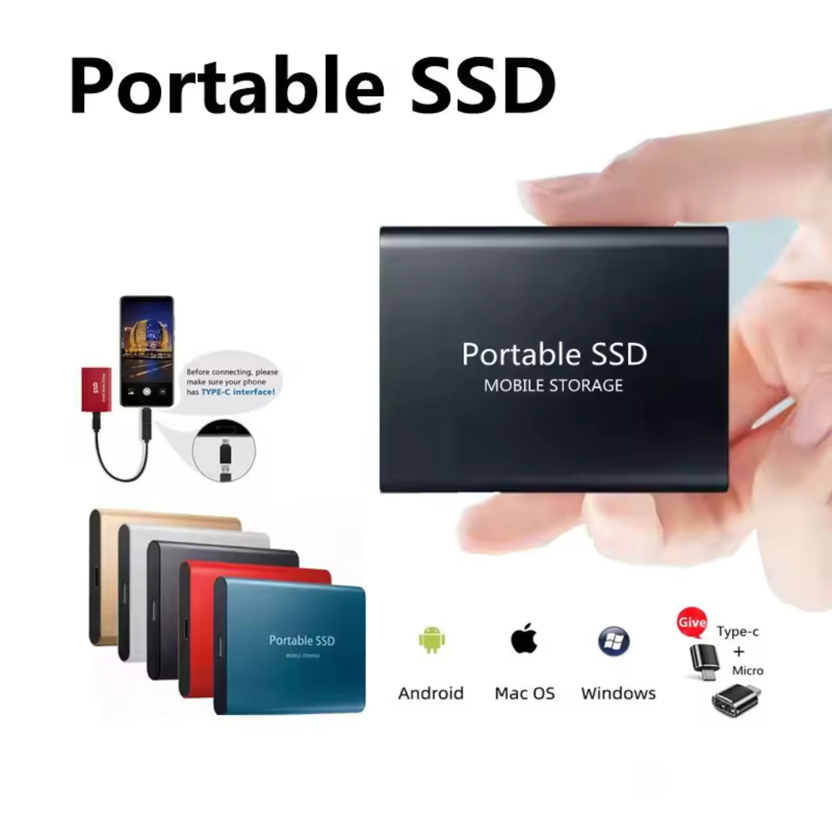 💾 SSD Esterno 1TB Portatile – USB 3.1 ad Alta Velocità | Compatibile con PC, Mac, PS4/PS5